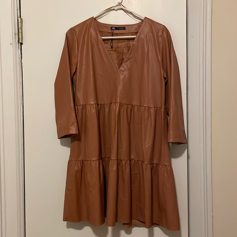 Zara faux leather pink/sienna swing dress